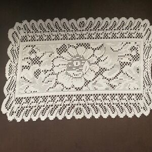 White Crochet Floral Lace Rectangle Doily Polyester Placemat 16 x 11‎